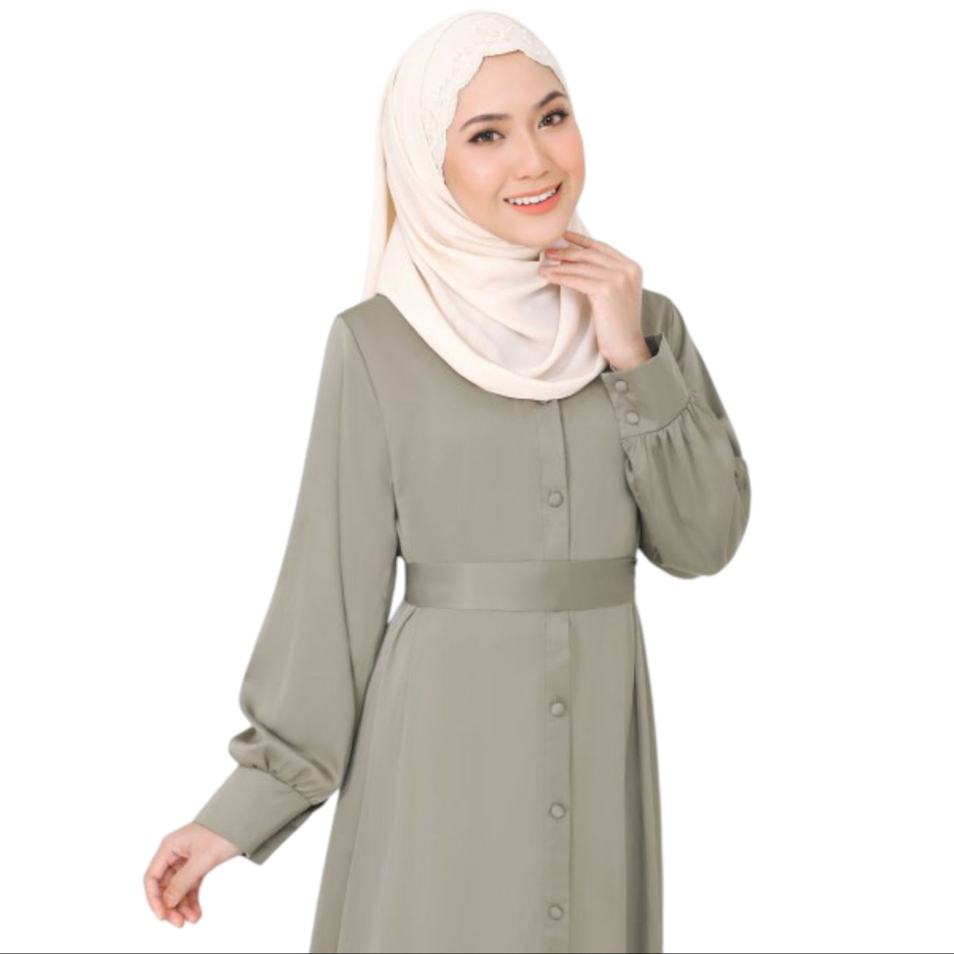 olive green dress modest Beige Beaded Long Sleeve Evening Gown main image 1