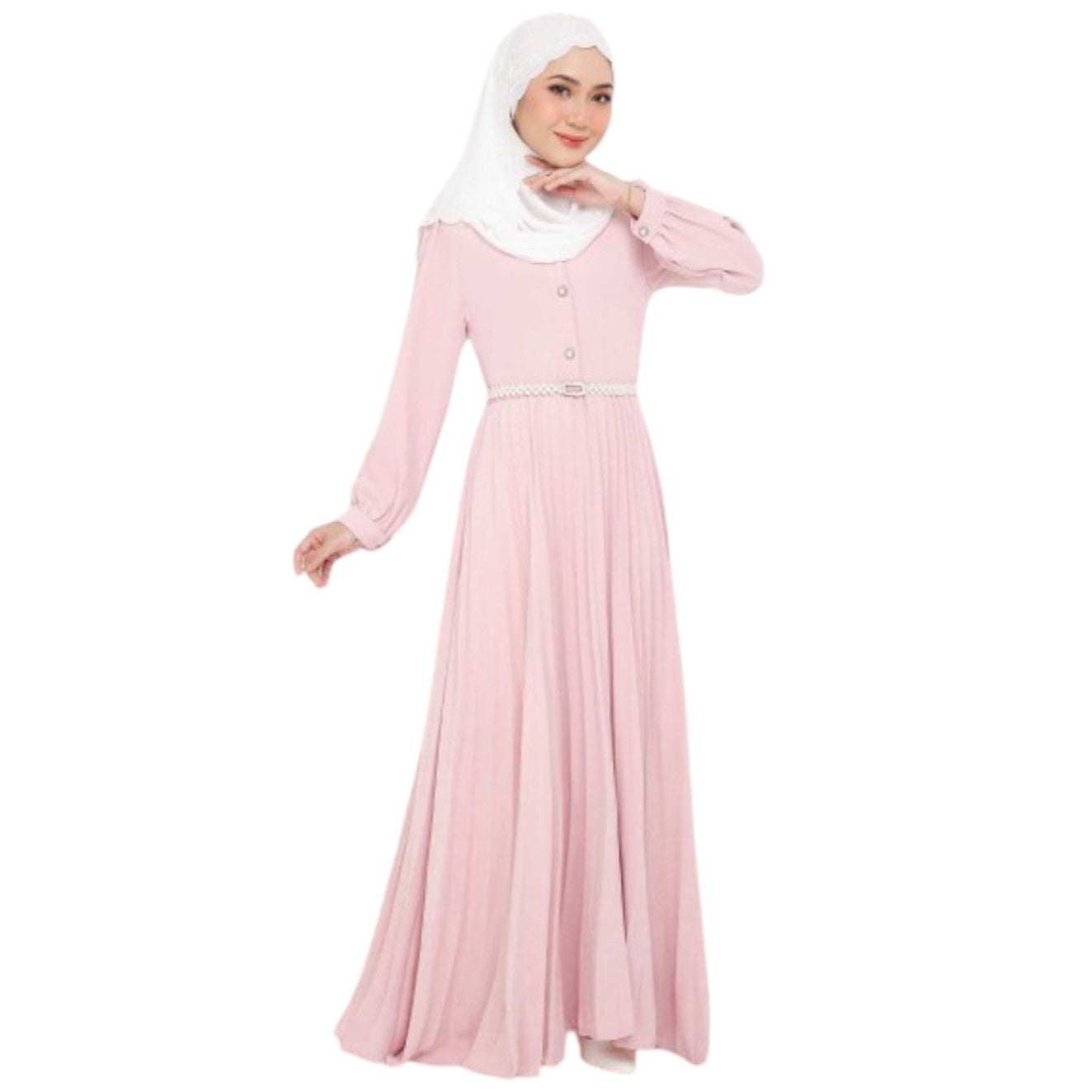 light pink dress for older women Modest Fashion Light Pink Pleated Dress S