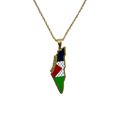 Stainless Steel Palestine Flag Map Necklace