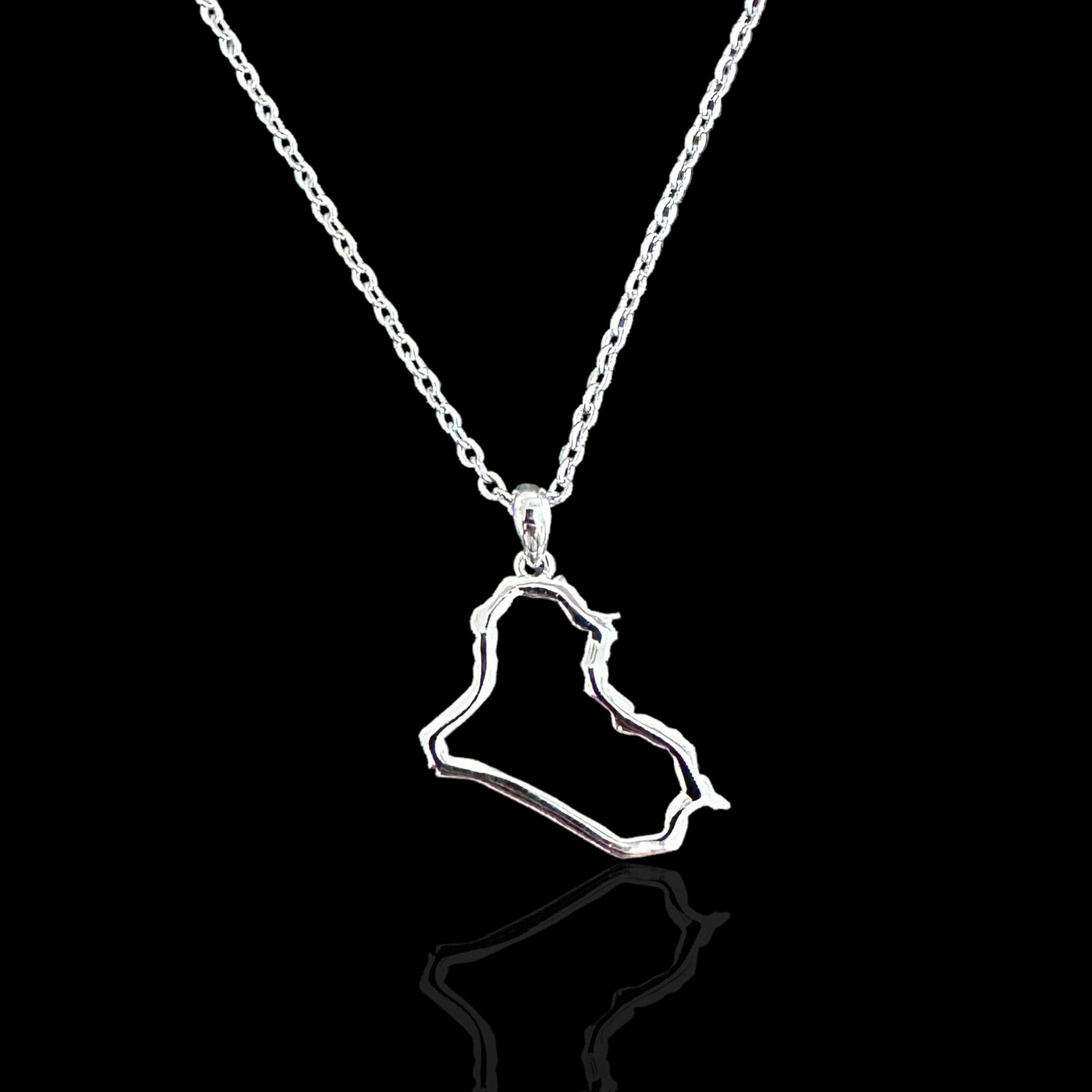 Sterling Silver Iraq Map Outline Necklace - Available in 3 Colors