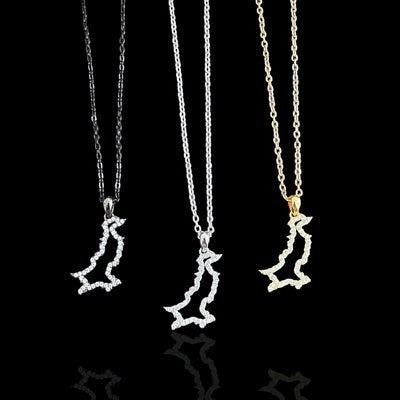 Sterling Silver Pakistan Map CZ Outline Necklace - Available in 3 Colors