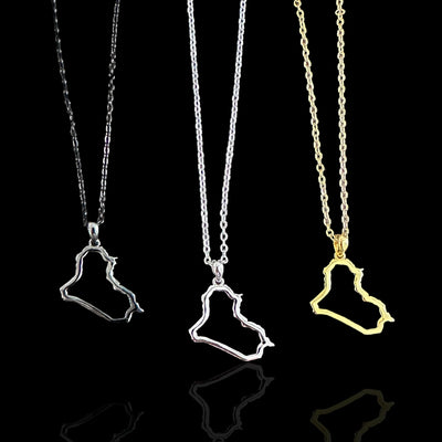 Sterling Silver Iraq Map Outline Necklace - Available in 3 Colors