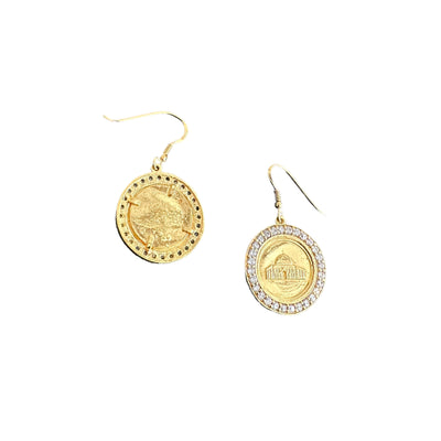 Made in Palestine Coin Replica Sterling Silver Gold Plated Earrings