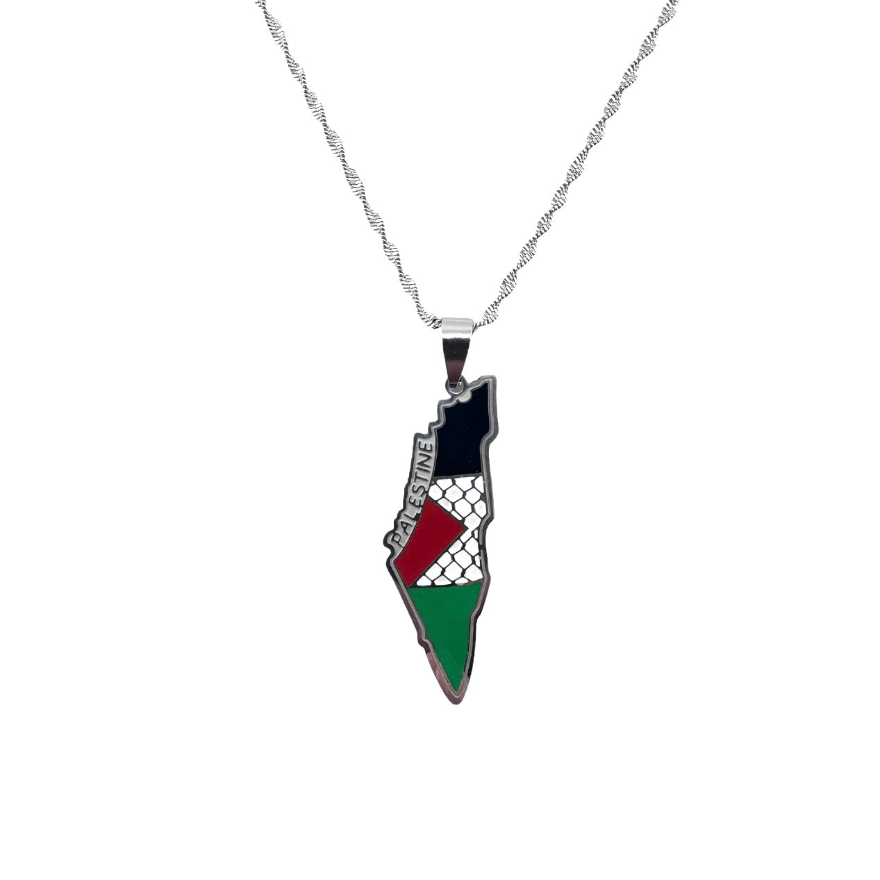 Stainless Steel Palestine Flag Map Necklace