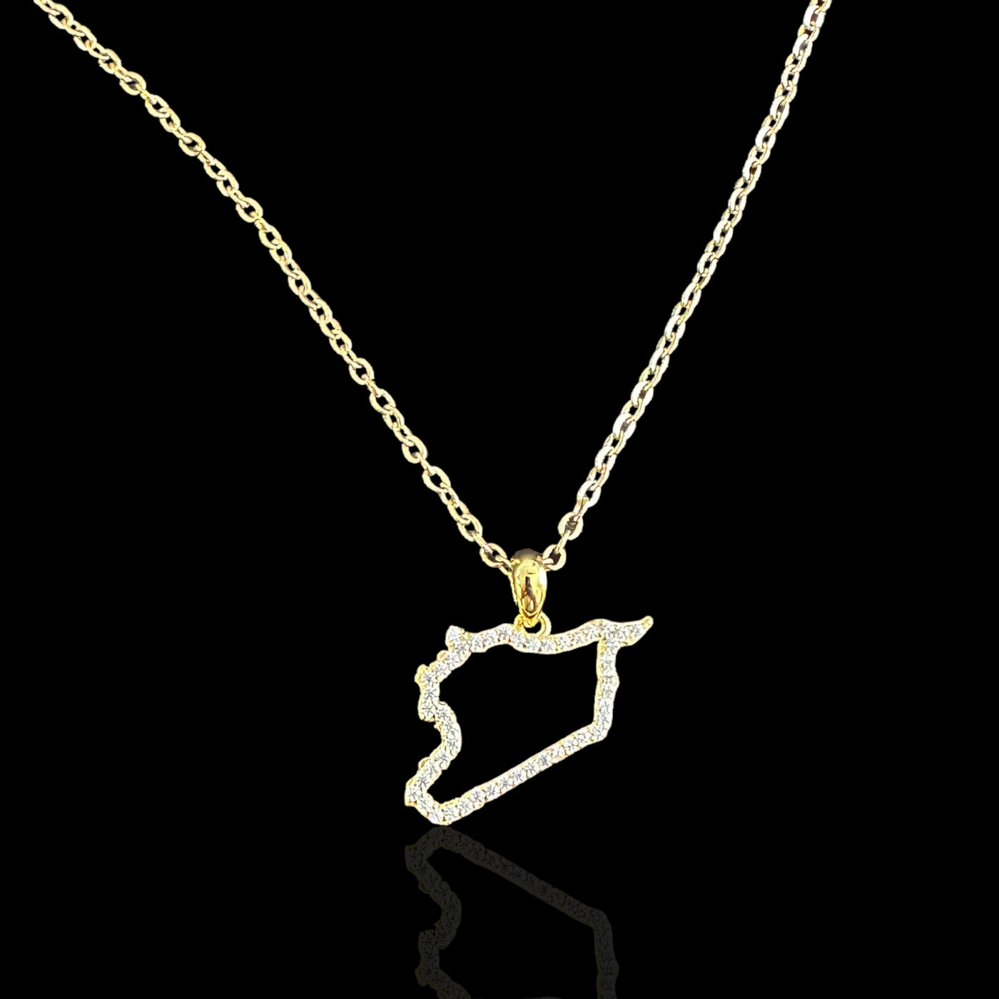 Sterling Silver Syria Map CZ Outline Necklace - Available in 3 Colors