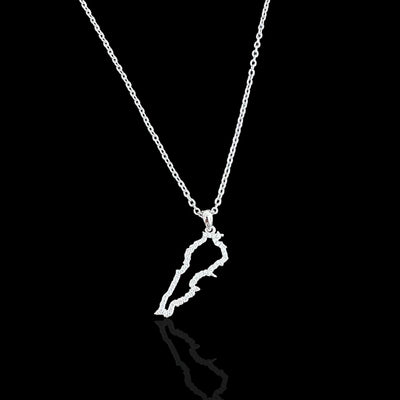 Sterling Silver Lebanon Map CZ Outline Necklace - Available in 3 Colors