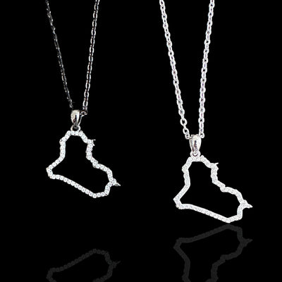 Sterling Silver Iraq Map CZ Outline Necklace - Available in 3 Colors