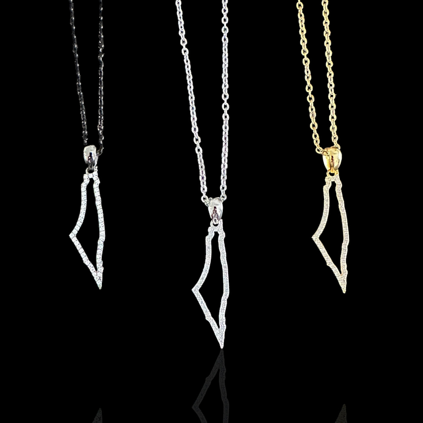 Sterling Silver Palestine Map CZ Outline Necklace - Available in 3 Colors