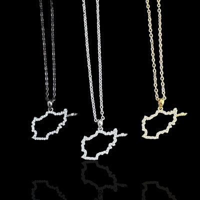 Sterling Silver Afghanistan Map CZ Outline Necklace - Available in 3 Colors