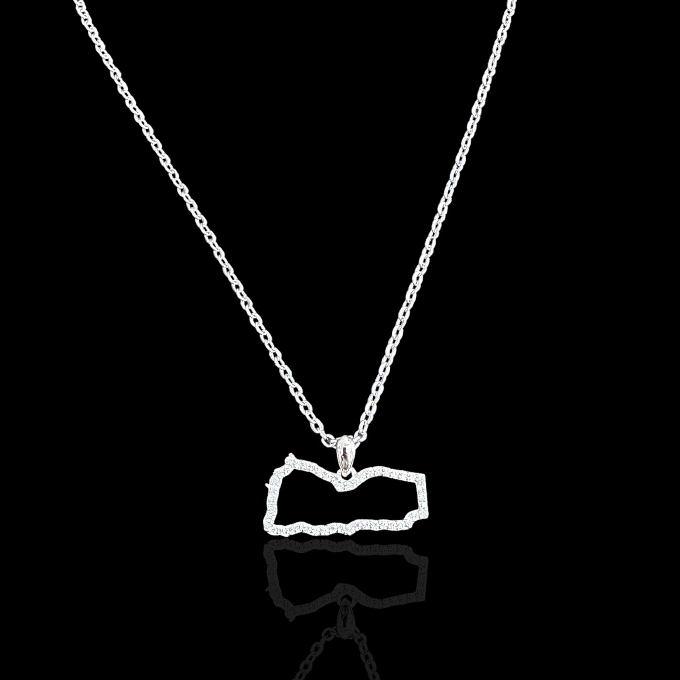 Sterling Silver Yemen Map CZ Outline Necklace - Available in 3 Colors