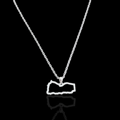 Sterling Silver Yemen Map CZ Outline Necklace - Available in 3 Colors