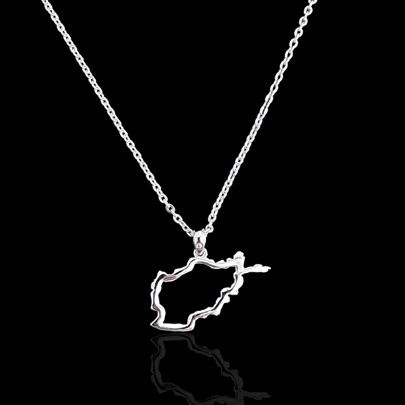 Sterling Silver Afghanistan Map Outline Necklace - Available in 3 Colors
