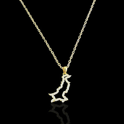 Sterling Silver Pakistan Map CZ Outline Necklace - Available in 3 Colors