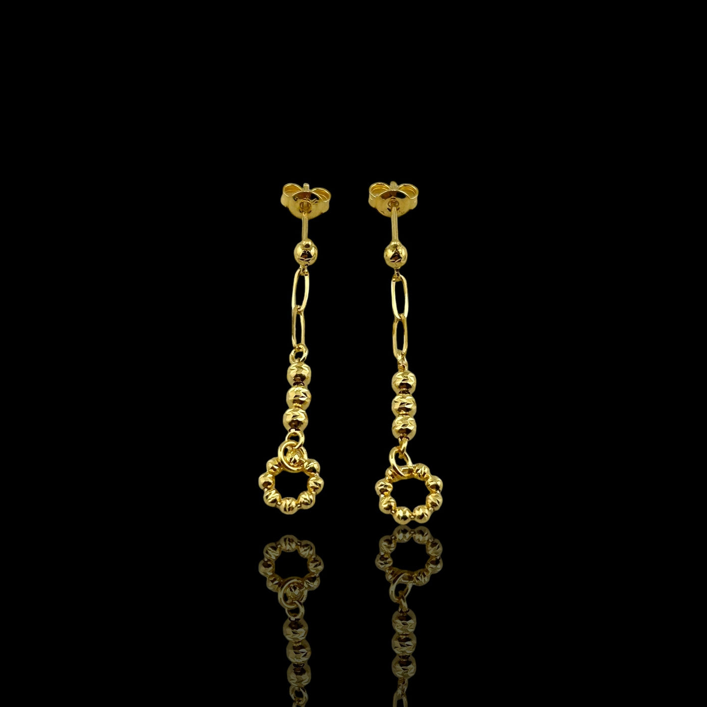 21K Solid Gold Dangle Circle Earrings