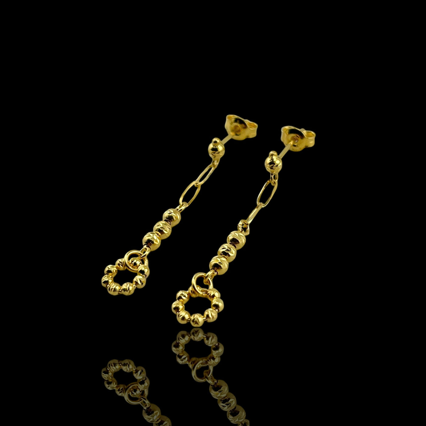21K Solid Gold Dangle Circle Earrings