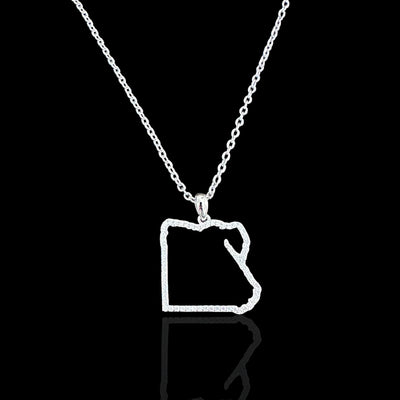Sterling Silver Egypt Map CZ Outline Necklace - Available in 3 Colors
