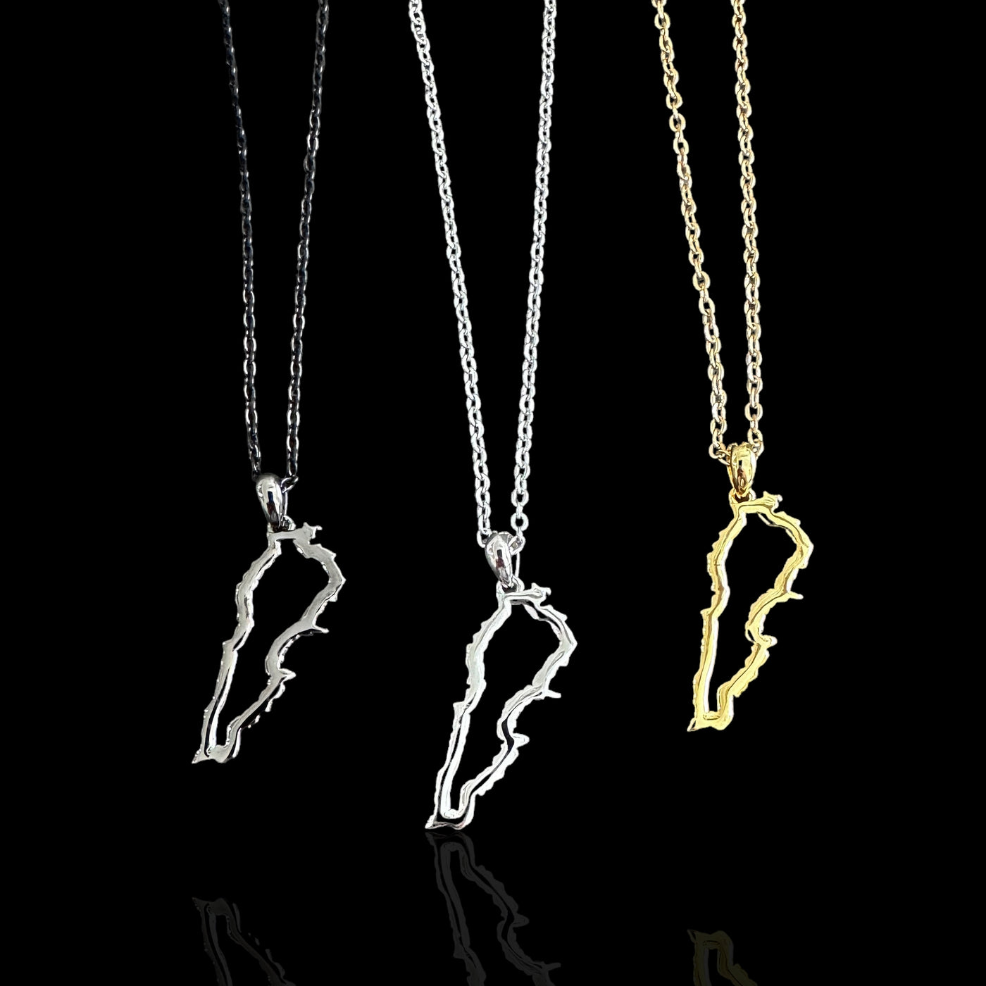 Sterling Silver Lebanon Map Outline Necklace - Available in 3 Colors