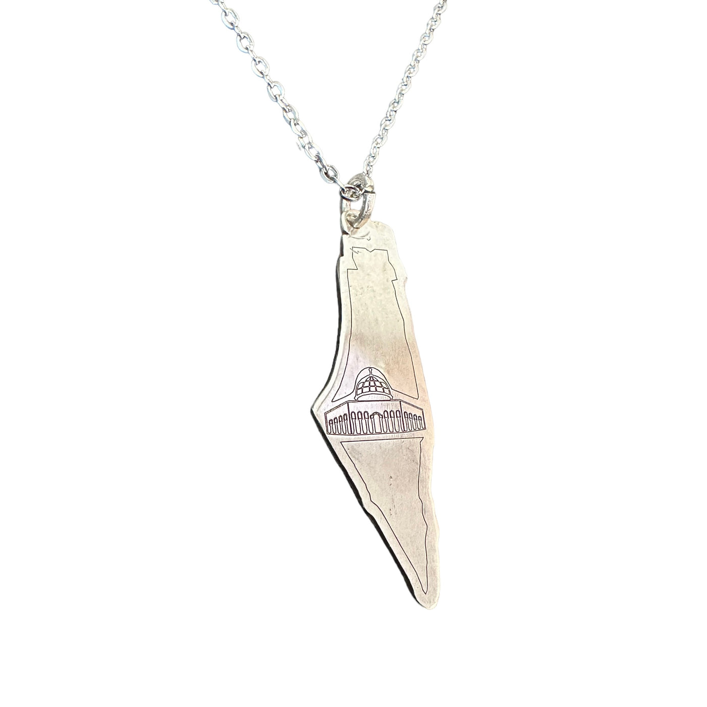 Silver Palestine Map Dome of the Rock Necklace