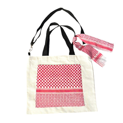 Palestinian-Made Red Kufiya Shemagh Tote Bag