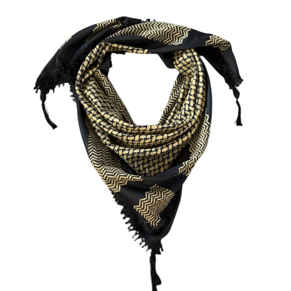 Woven Kufiya Shemagh Black & Olive - Palestinian Made