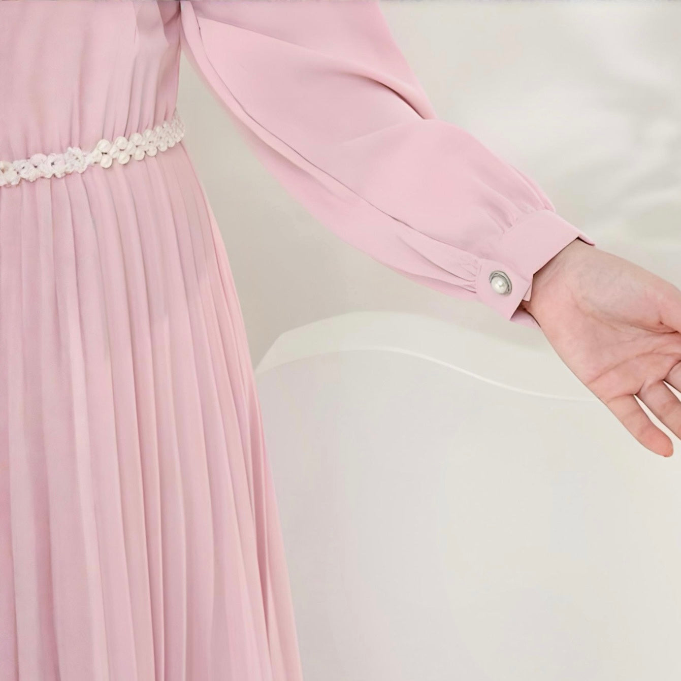 Modest Fashion Light Pink Pleated Dress