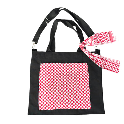 Palestinian-Made Red Kufiya Shemagh Tote Bag