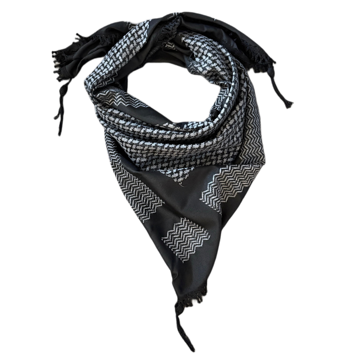 Woven Kufiya Shemagh Black & Gray - Palestinian Made