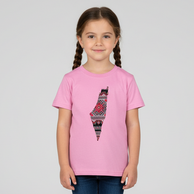 Palestine Map Printed Tatreez Kids Shirt