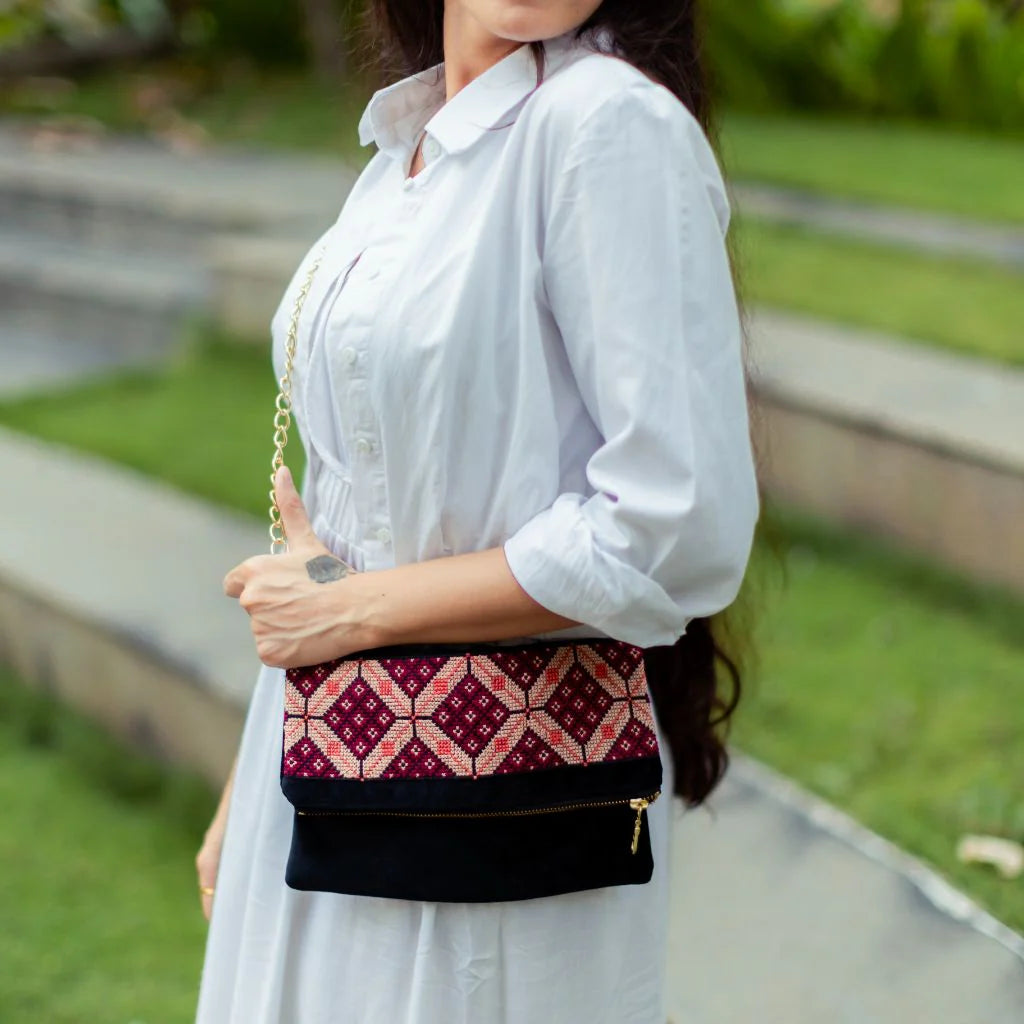 Palestinian-Made Velvet Tatreez Crossbody Purse