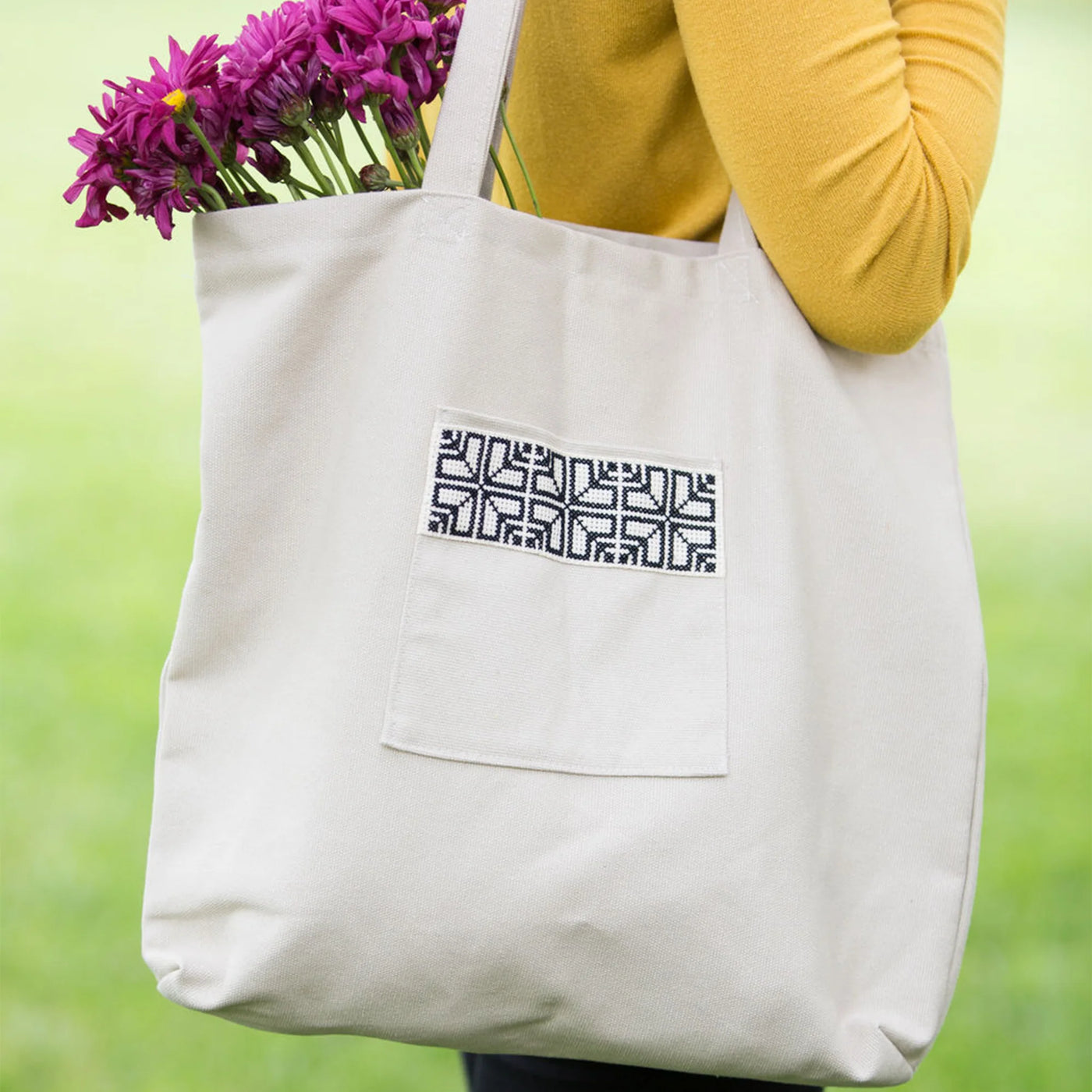 Palestinian-Made Tatreez Cream Market Tote Bag