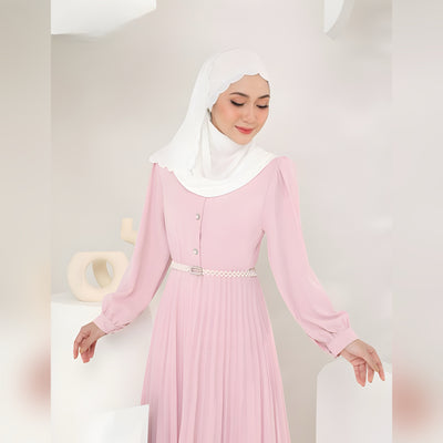 Modest Fashion Light Pink Pleated Dress