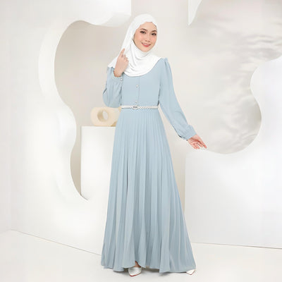 Modest Fashion Dusty Green Pleated Dress