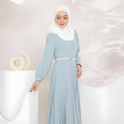 Modest Fashion Dusty Green Pleated Dress