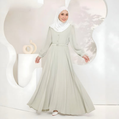 Modest Fashion Tea Green Pleated Dress