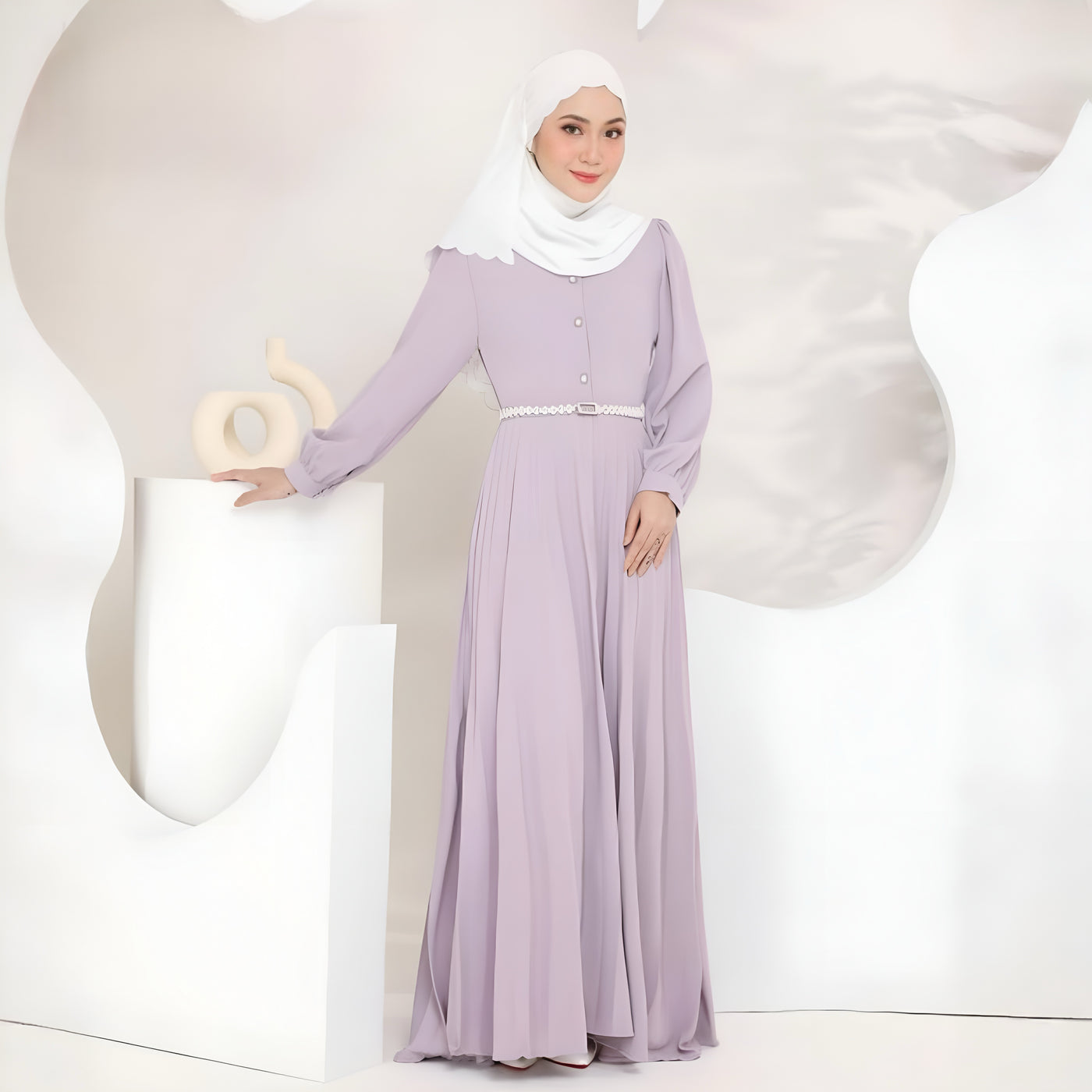 Modest Fashion Lavender Pleated Dress