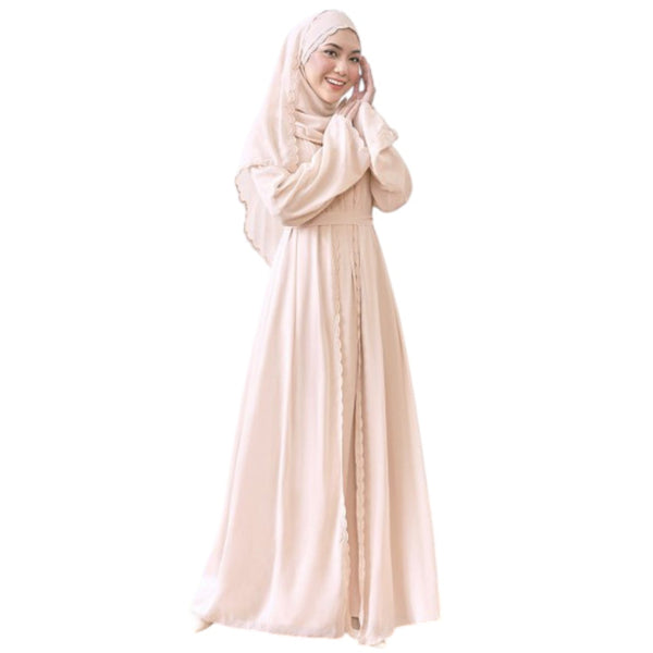 Modest Fashion Cream Hijab & Abaya Set L-XL