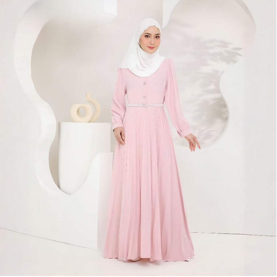 Modest Fashion Light Pink Pleated Dress