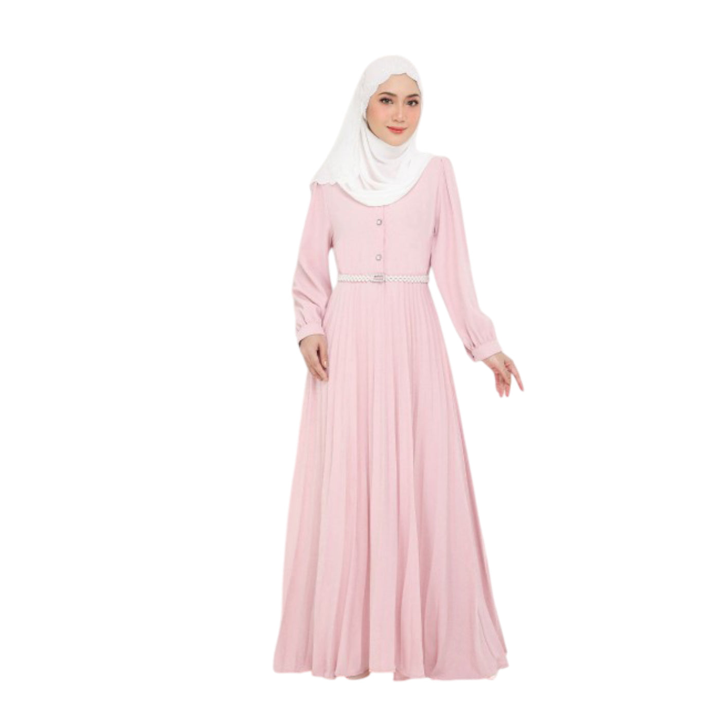 Modest Fashion Light Pink Pleated Dress