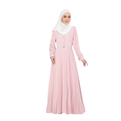 Modest Fashion Light Pink Pleated Dress