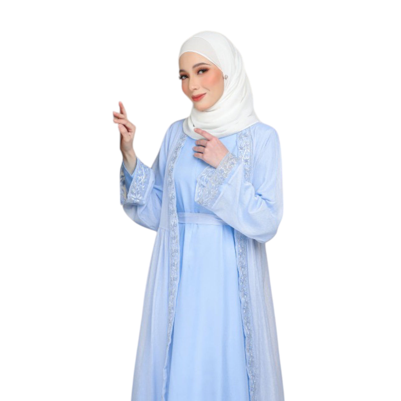 Modest Fashion Baby Blue Abaya Set