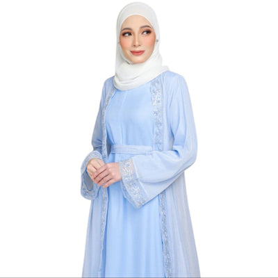 Modest Fashion Baby Blue Abaya Set