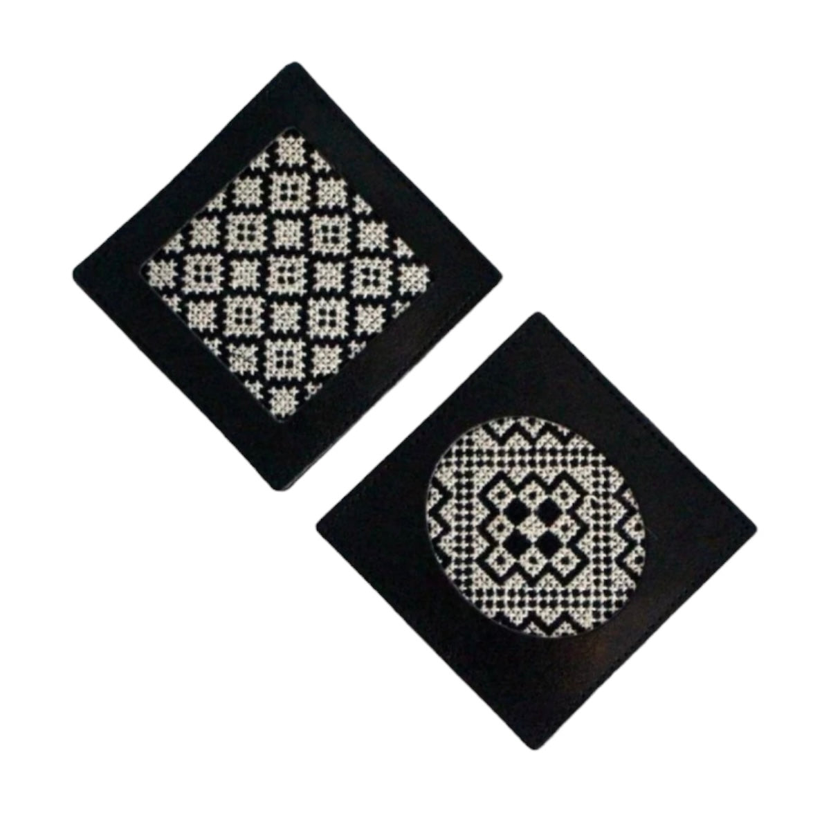 Palestinian-Made Tatreez Coaster - Black & Silver (2pc Set)