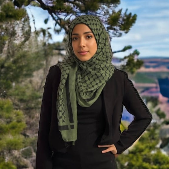 Kufiya Design Hijab Olive Green
