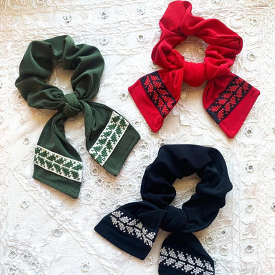 Palestinian-Made Tatreez Scrunchie Green