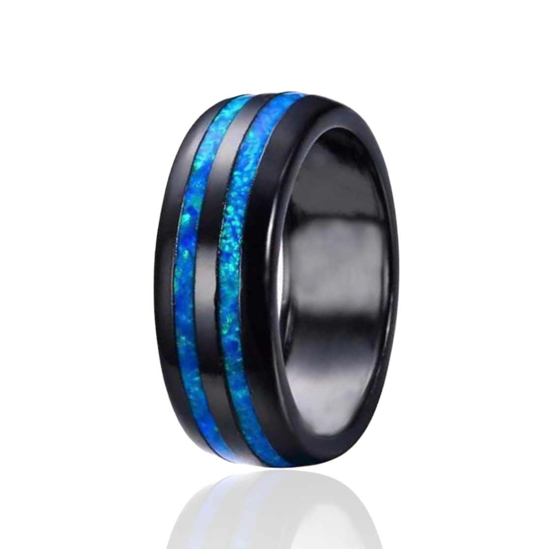 Synthetic Opal 8mm Black Tungsten Band