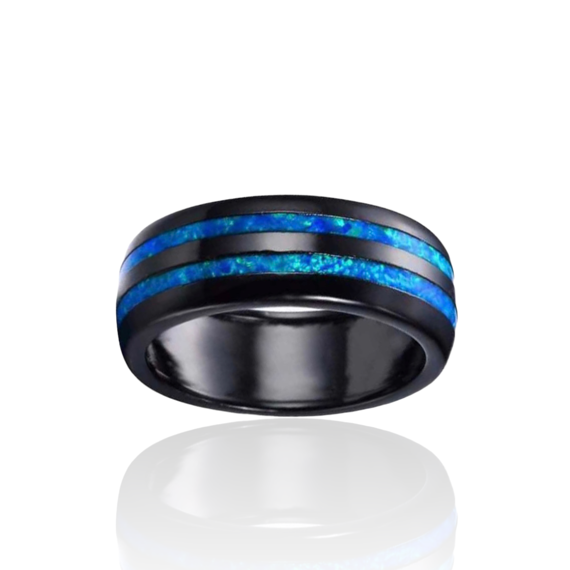 Synthetic Opal 8mm Black Tungsten Band