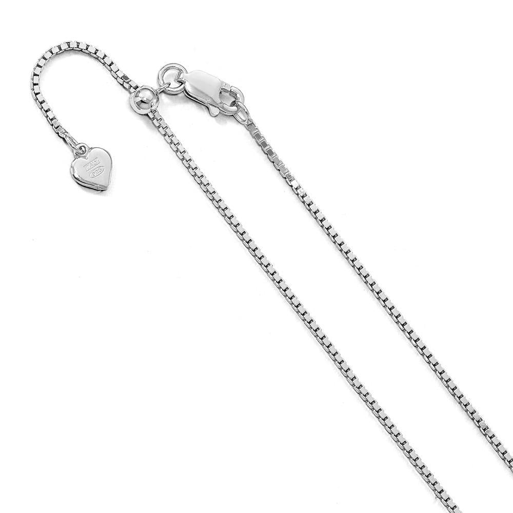 Rhodium Over Sterling Silver Box 1mm Adjustable 22" Chain
