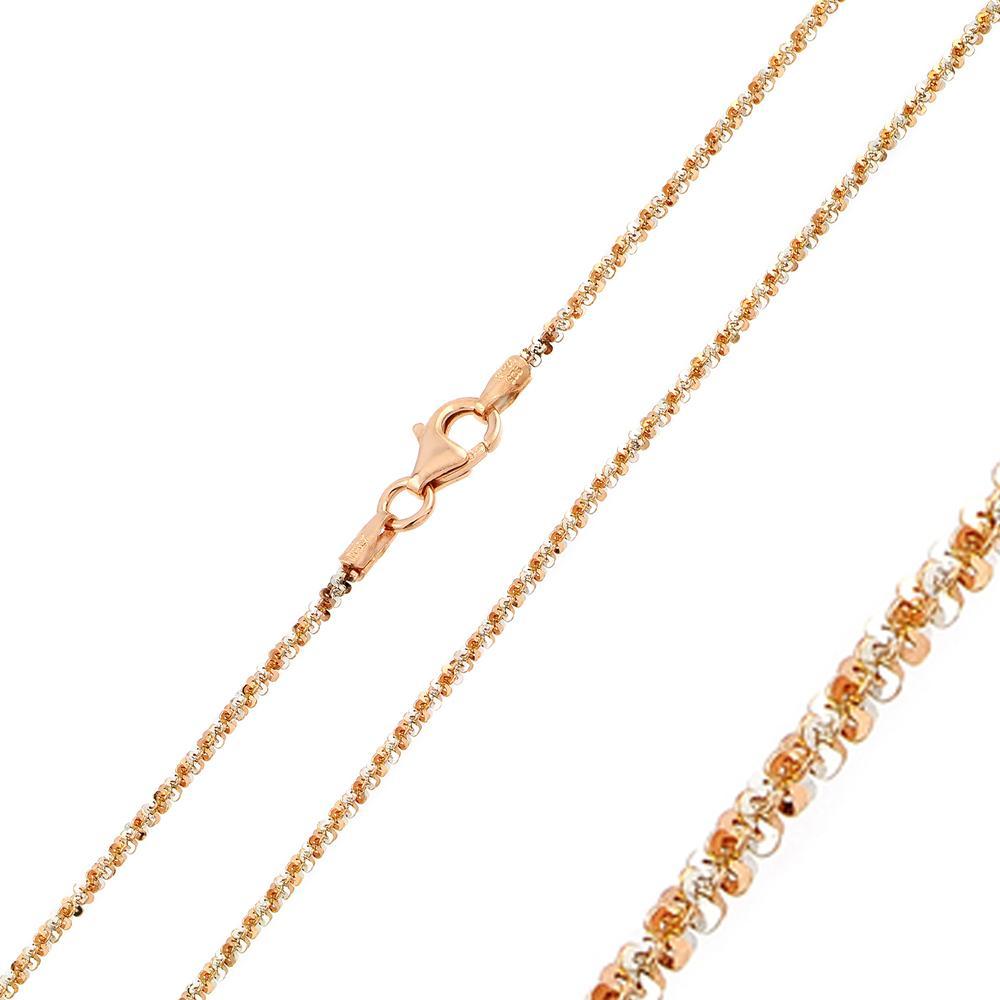 Rose Gold Over Sterling Silver 2-Tone Criss Cross Rock 2mm Chain All Lengths