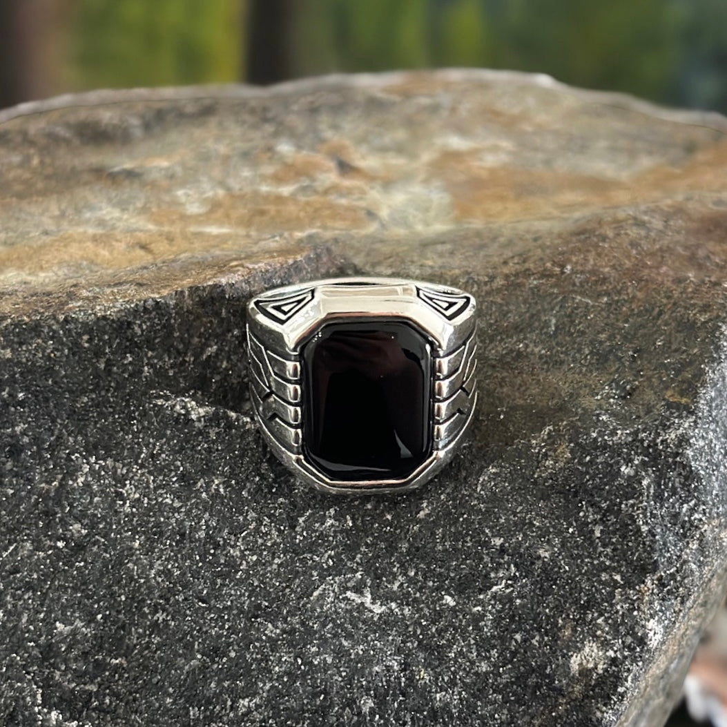 Sterling Silver Aqeeq Black Onyx Stone Ring – West Bank Apparel