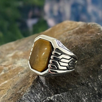 Sterling Silver Aqeeq Tiger Eye Stone Ring